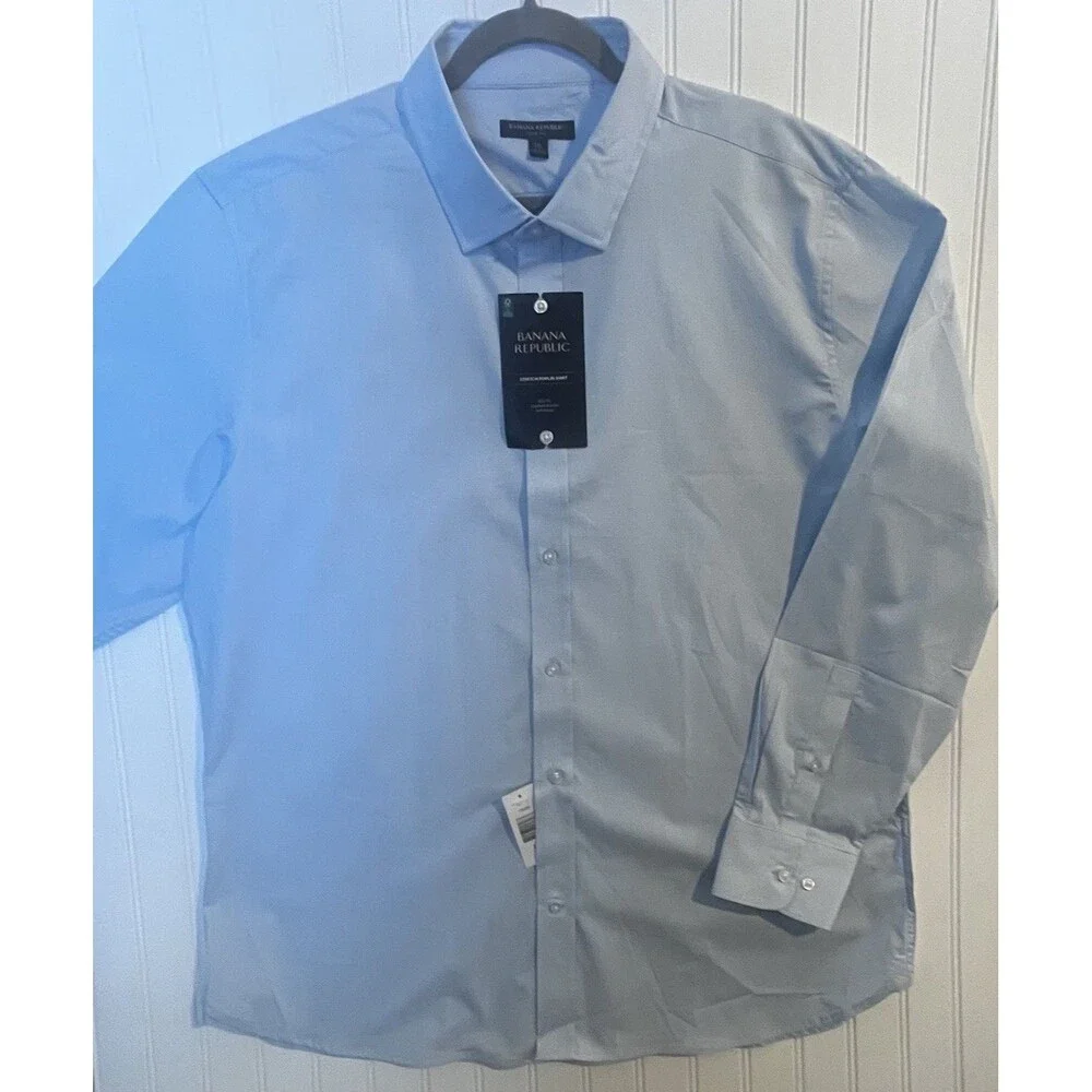 Banana Republic Slim Fit Men's Shirt L. Blue Stretch Poplin Soft Finish XXL New